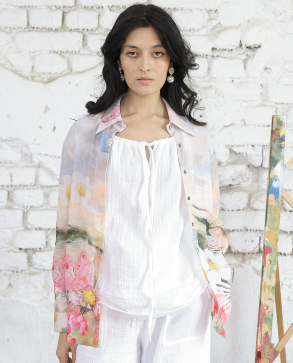 Rareism Women Jordyn Pastel White Cotton Fabric Sleeveless Tie-Up Closure Halter Neck Shoulder Straps Regular Fit Plain Top