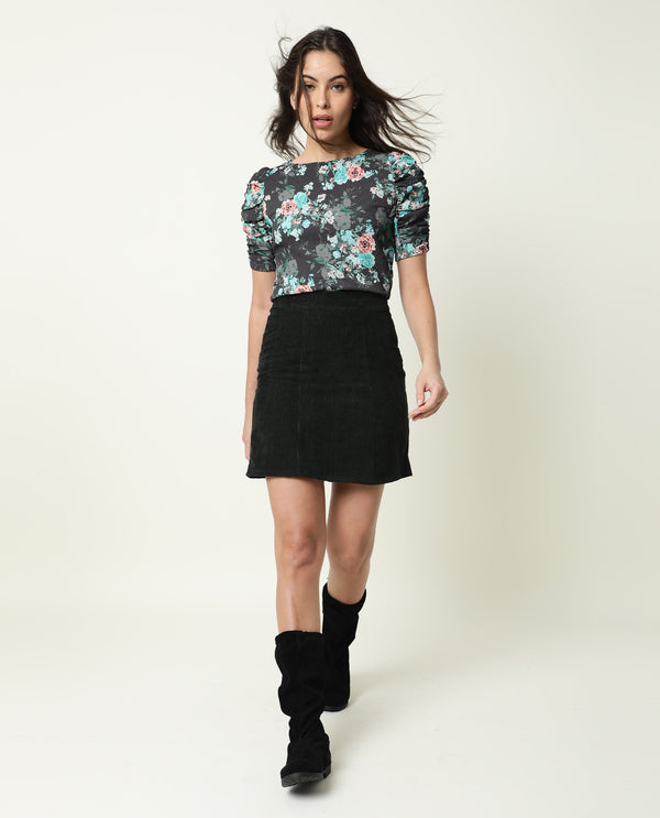 Rareism Womens Flake Grey Top Polycotton Fabric  3/4 Sleeve Round Neck