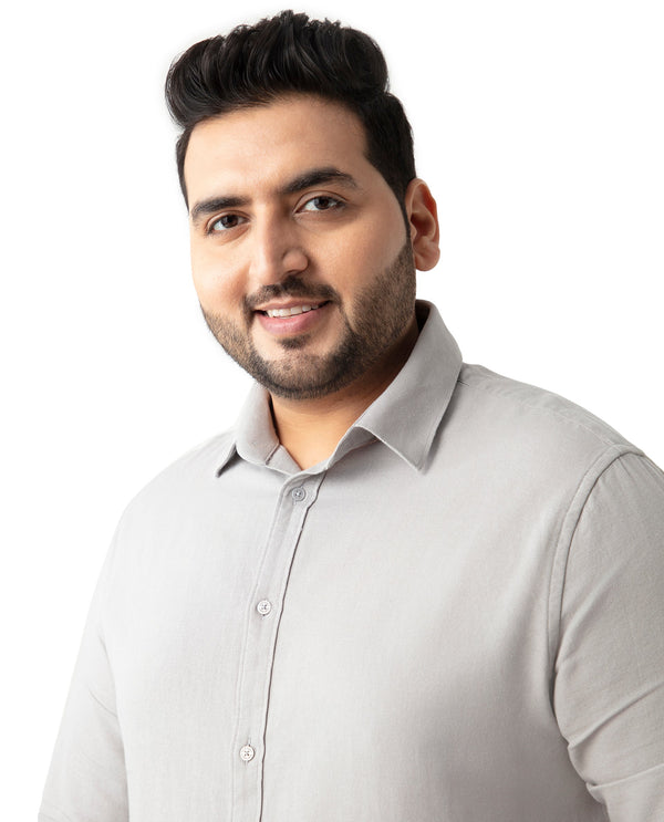 Rare Rabbit Mens Otago Grey Cotton Fabric Full Sleeves Plus Size Fit Solid Twill Shirt