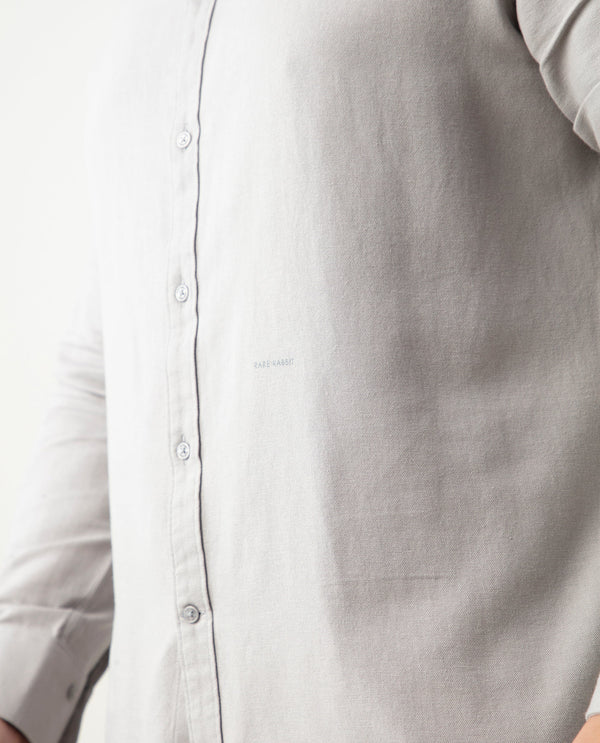 Rare Rabbit Mens Otago Grey Cotton Fabric Full Sleeves Plus Size Fit Solid Twill Shirt