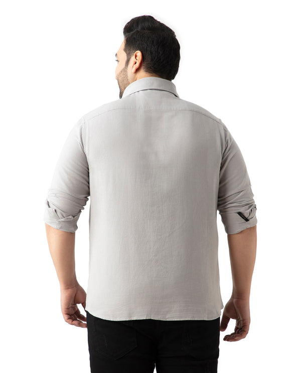 Rare Rabbit Mens Otago Grey Cotton Fabric Full Sleeves Plus Size Fit Solid Twill Shirt
