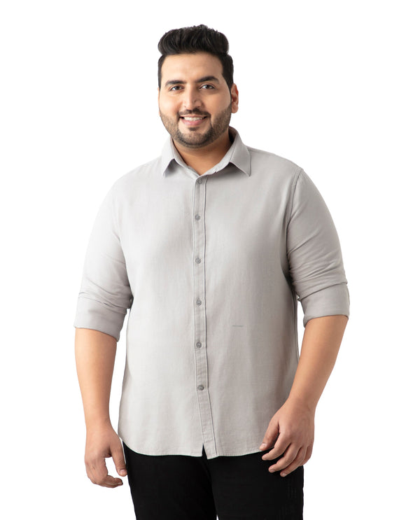 Rare Rabbit Mens Otago Grey Cotton Fabric Full Sleeves Plus Size Fit Solid Twill Shirt