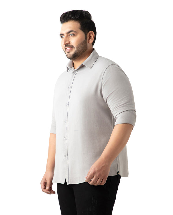 Rare Rabbit Mens Otago Grey Cotton Fabric Full Sleeves Plus Size Fit Solid Twill Shirt