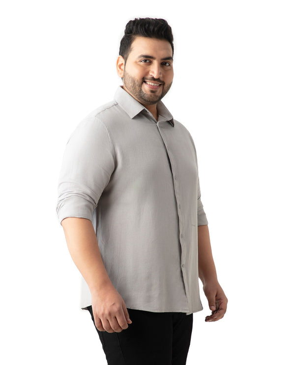 Rare Rabbit Mens Otago Grey Cotton Fabric Full Sleeves Plus Size Fit Solid Twill Shirt