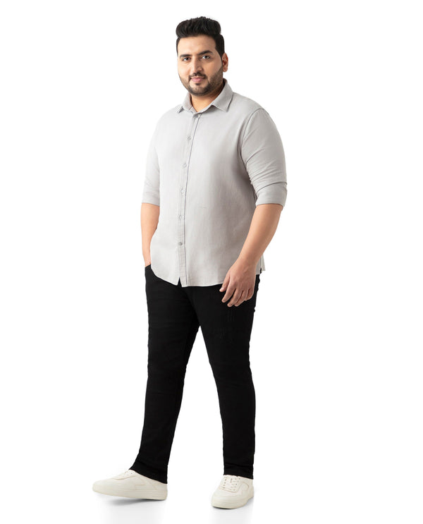 Rare Rabbit Mens Otago Grey Cotton Fabric Full Sleeves Plus Size Fit Solid Twill Shirt