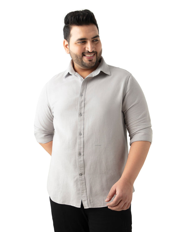 Rare Rabbit Mens Otago Grey Cotton Fabric Full Sleeves Plus Size Fit Solid Twill Shirt