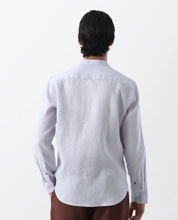 Rare Rabbit Men's Cinex Pastel Purple Full Sleeve Mandarin Collar Solid Linen Shirt