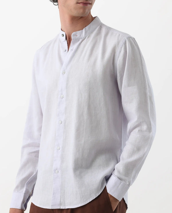 Rare Rabbit Men's Cinex Pastel Purple Full Sleeve Mandarin Collar Solid Linen Shirt