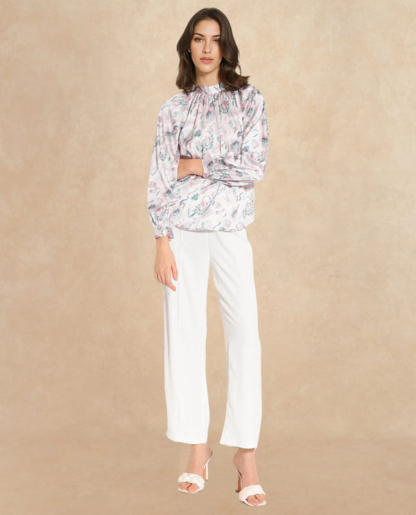 Rareism Women Aaylinn Multi Cuffed Sleeve High Neck Button Relaxed Fit Floral Print Top