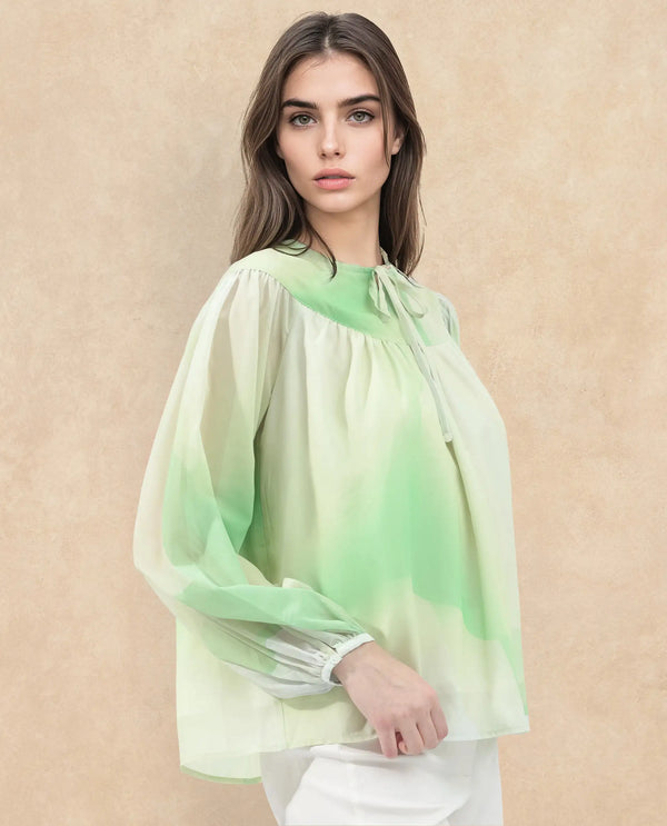Rareism Women Alic-SC Green Polyester Fabric Full Sleeve Round Neck Top