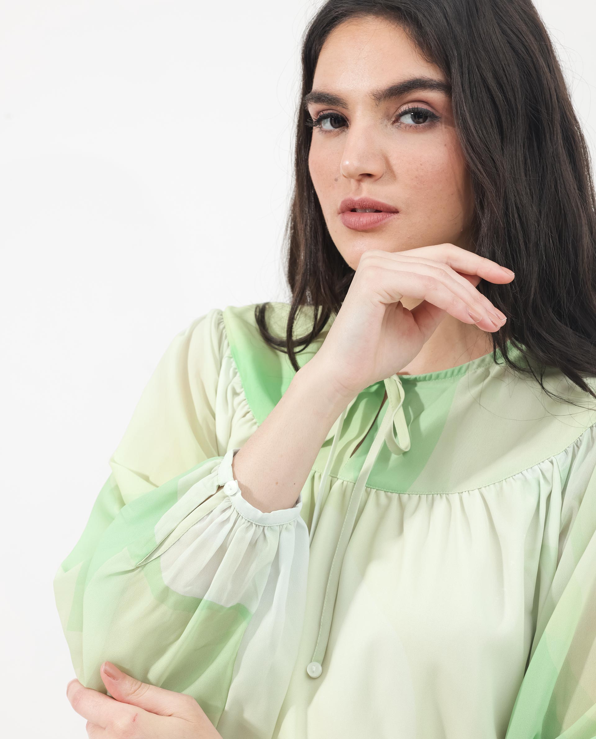 Rareism Women'S Alic Green Polyester Fabric Full Sleeve Round Neck Top