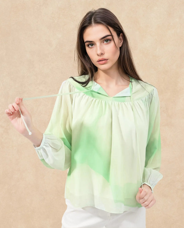 Rareism Women Alic-SC Green Polyester Fabric Full Sleeve Round Neck Top