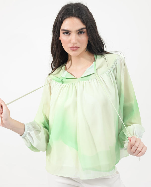 Rareism Women'S Alic Green Polyester Fabric Full Sleeve Round Neck Top