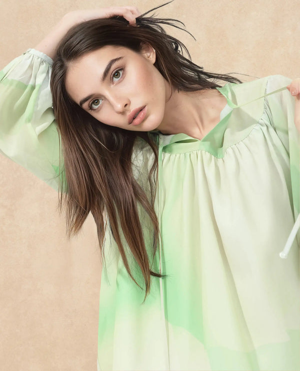 Rareism Women Alic Green Polyester Fabric Full Sleeve Round Neck Top