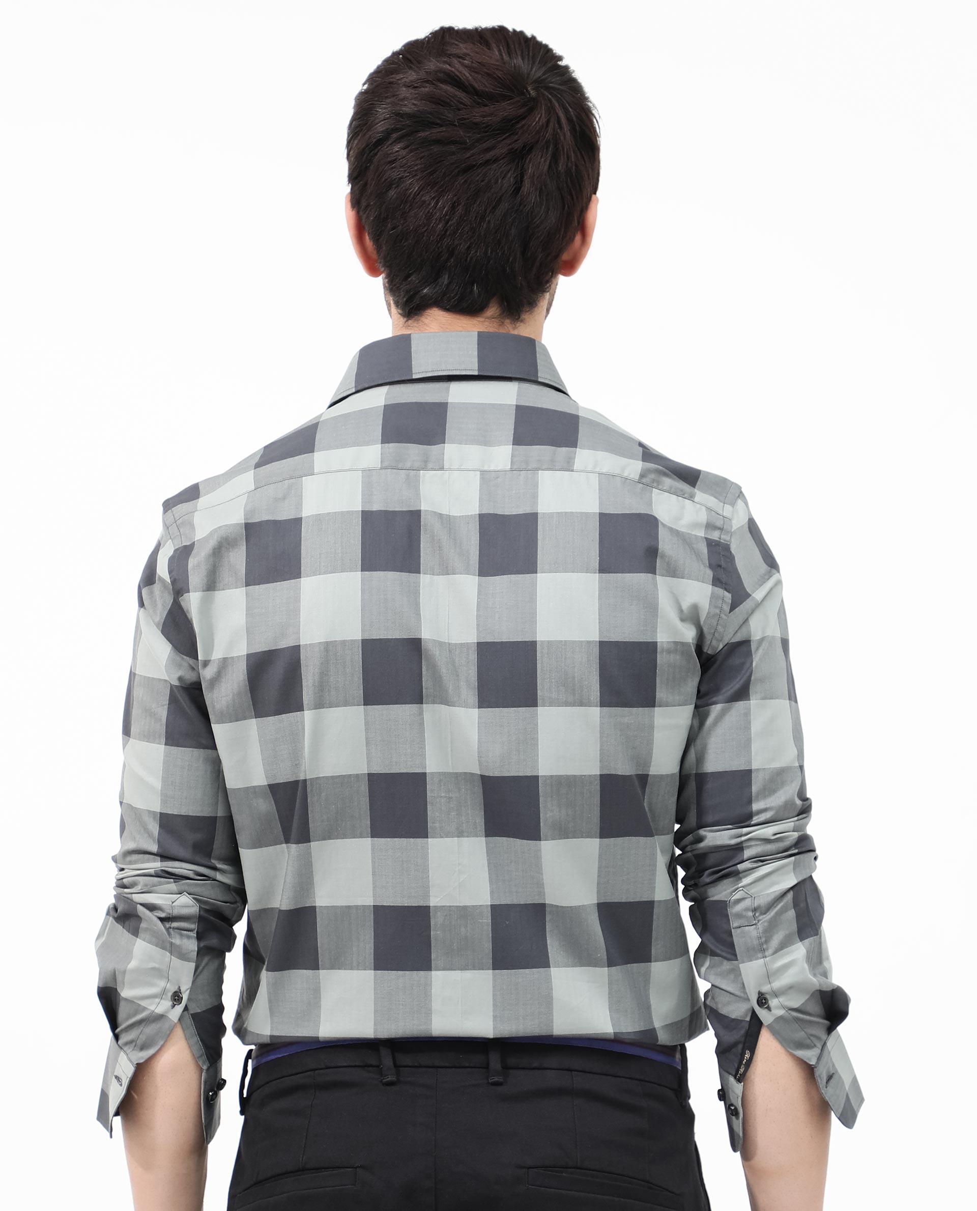 Rare Rabbit Mens Amos Grey Cotton Fabric Full Sleeve Regular Fit Checks Shirt