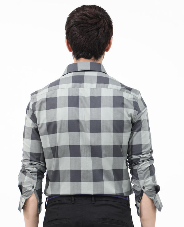 Rare Rabbit Mens Amos Grey Cotton Fabric Full Sleeve Regular Fit Checks Shirt