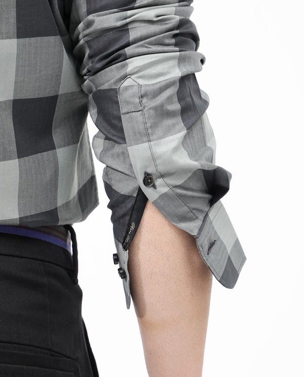 Rare Rabbit Mens Amos Grey Cotton Fabric Full Sleeve Regular Fit Checks Shirt