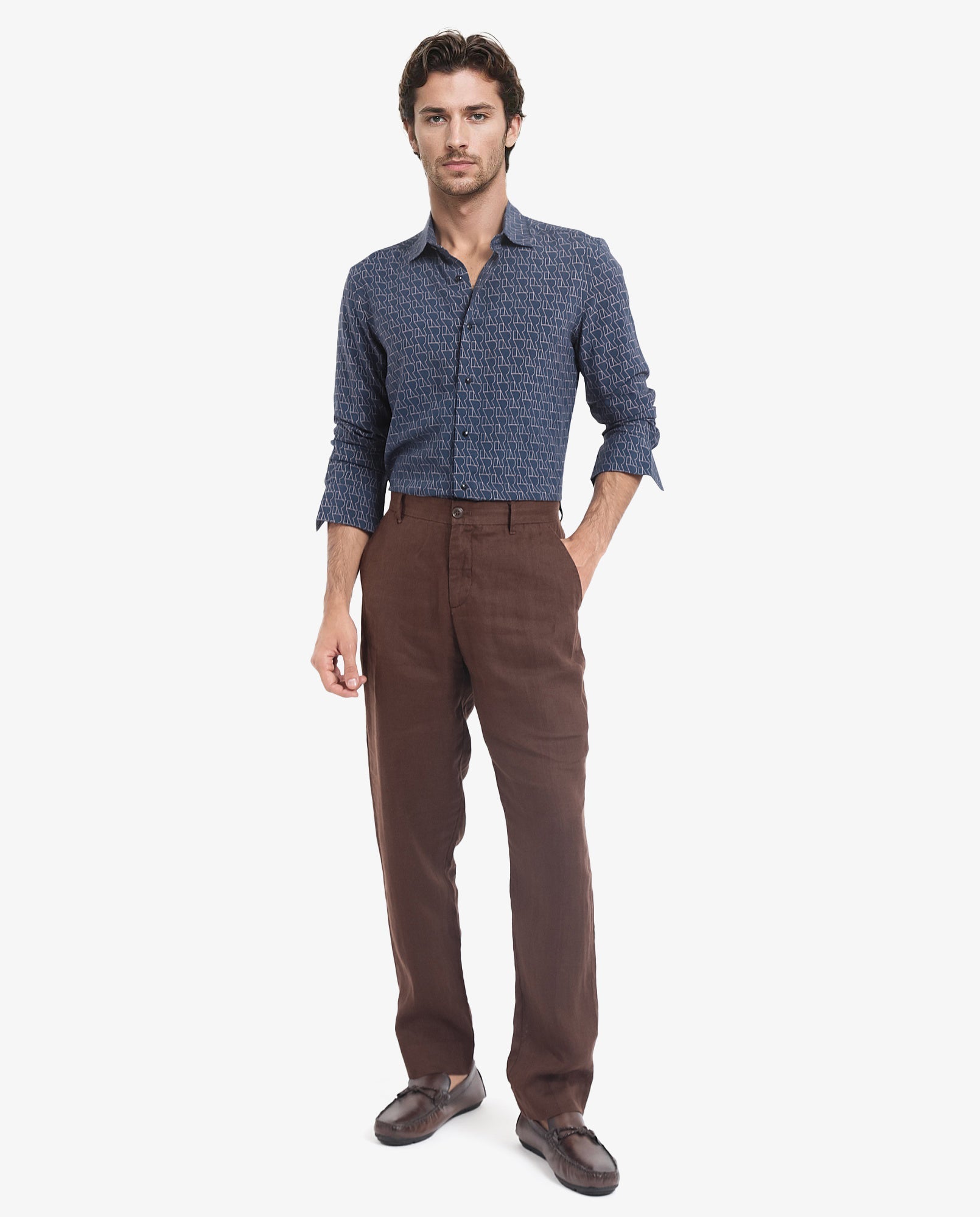 Rare Rabbit Men's Atria Dark Teal Viscose Fabric Full Sleeve Regular Fit Monogram Print Shirt