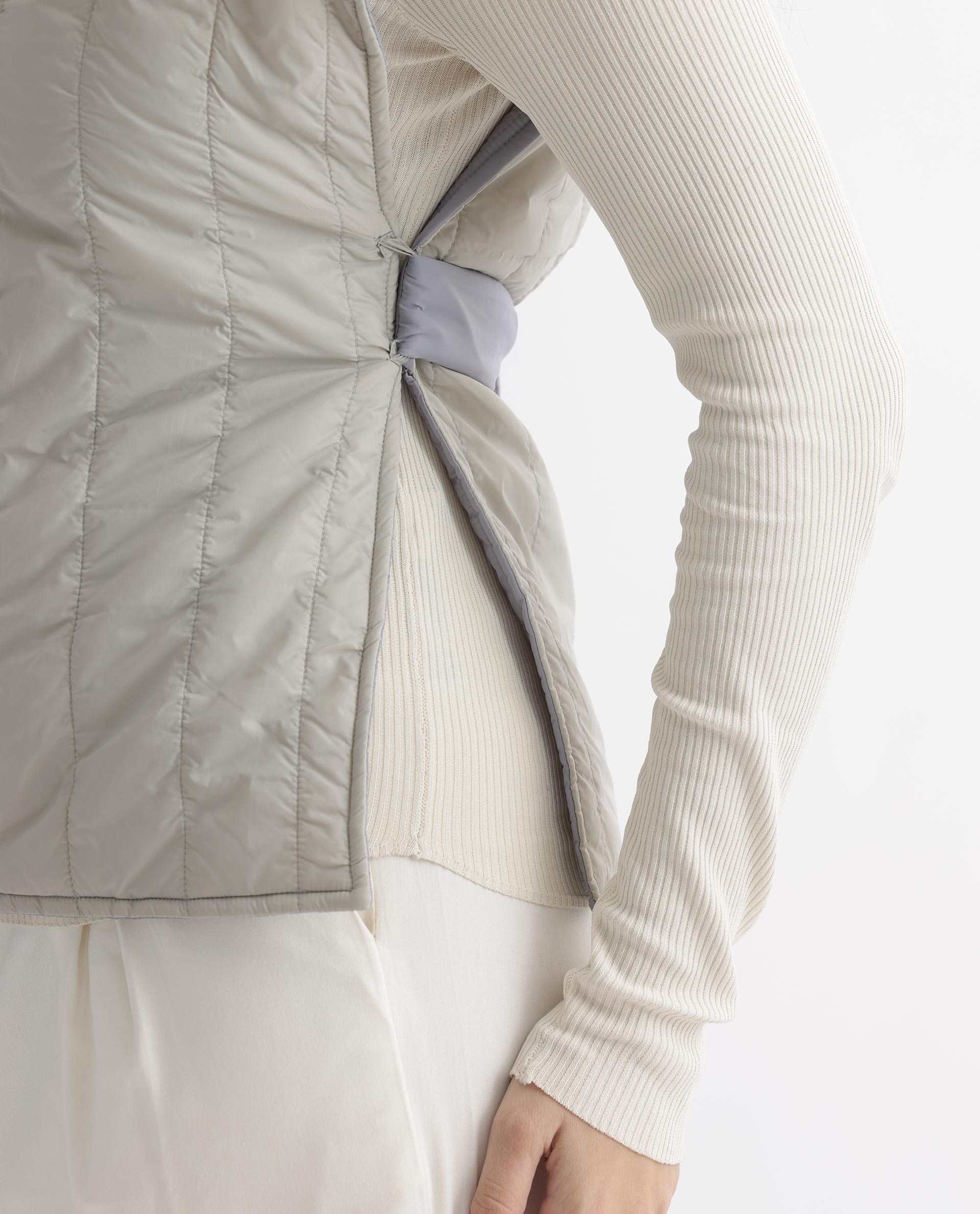 Rareism Women Aurora Beige Polyester Fabric Sleeveless Solid High Neck Jacket