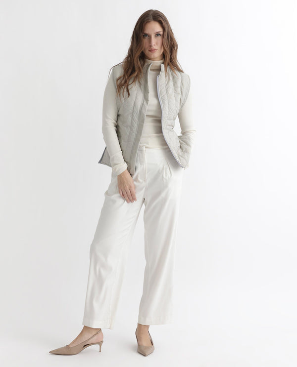 Rareism Women Aurora Beige Polyester Fabric Sleeveless Solid High Neck Jacket