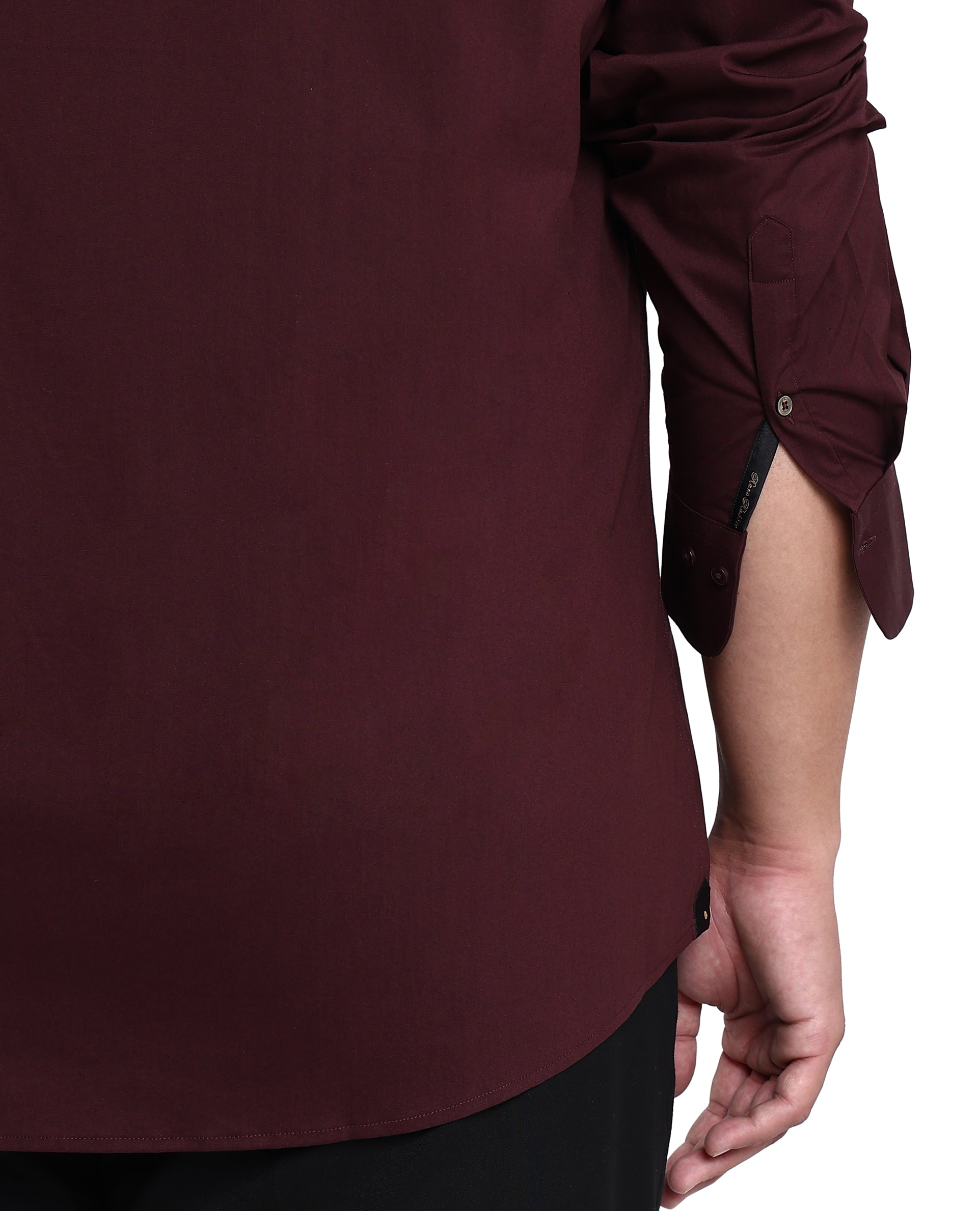 Rare Rabbit Mens Benedict Maroon Cotton Stretch Drop Collar Full Sleeve Solid Shirt Plus Size