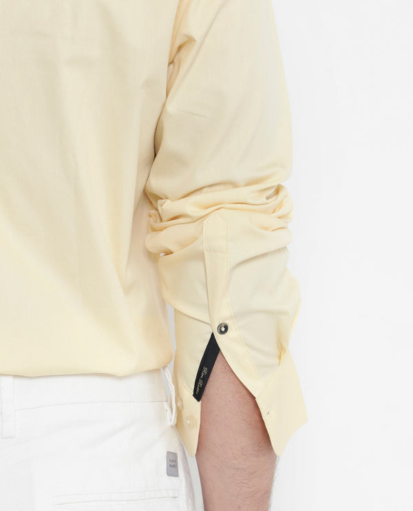 Rare Rabbit Men's Benedict Pastel Yellow Cotton Poly Elastane Blend Fabric Full Sleeve Solid Formal Shirt