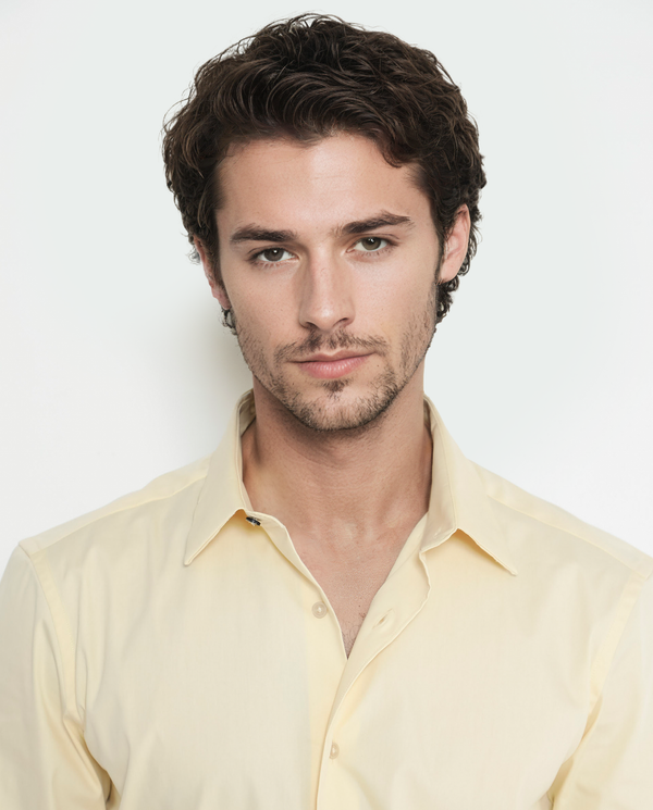 Rare Rabbit Men's Benedict Pastel Yellow Cotton Poly Elastane Blend Fabric Full Sleeve Solid Formal Shirt