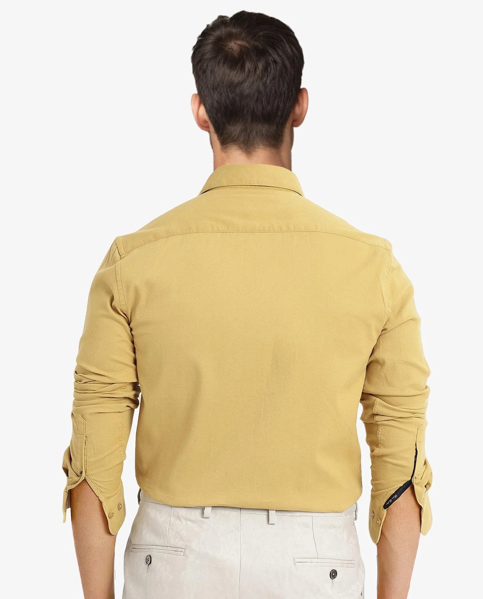 Rare Rabbit Men's Bicton Mustard Cotton Lycra Fabric Full Sleeves Solid Twill Shirt