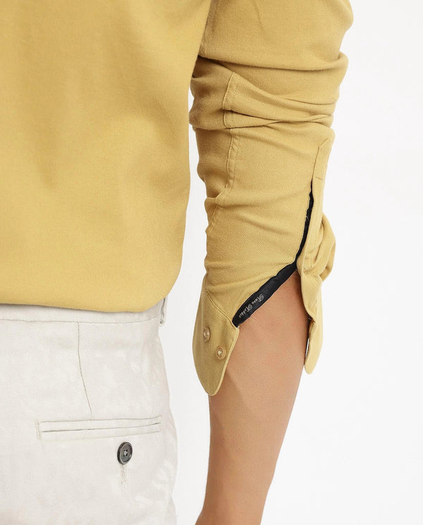Rare Rabbit Men's Bicton Mustard Cotton Lycra Fabric Full Sleeves Solid Twill Shirt