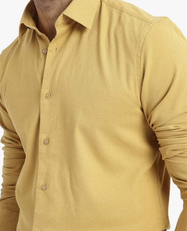Rare Rabbit Men's Bicton Mustard Cotton Lycra Fabric Full Sleeves Solid Twill Shirt
