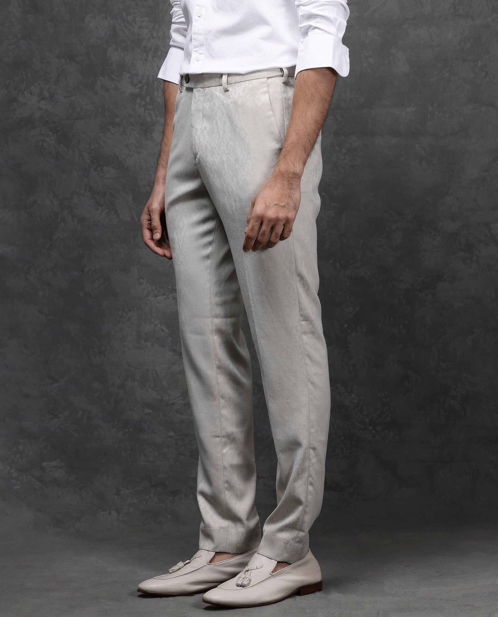 Rare Rabbit Men's Bristol Beige Mid-Rise Regular Fit Premium Jacquard Trousers