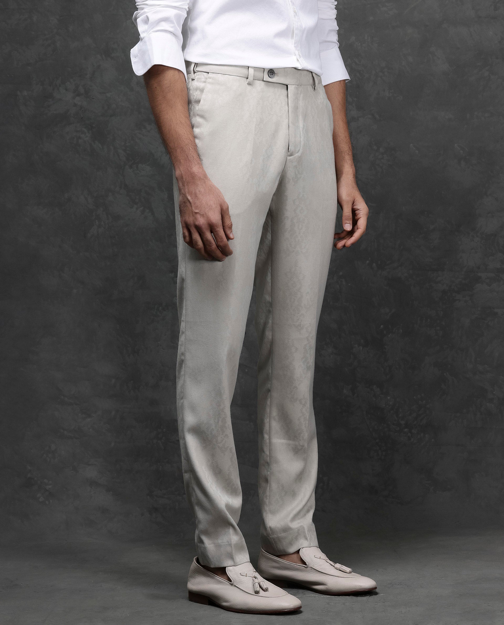 Rare Rabbit Men's Bristol Beige Mid-Rise Regular Fit Premium Jacquard Trousers