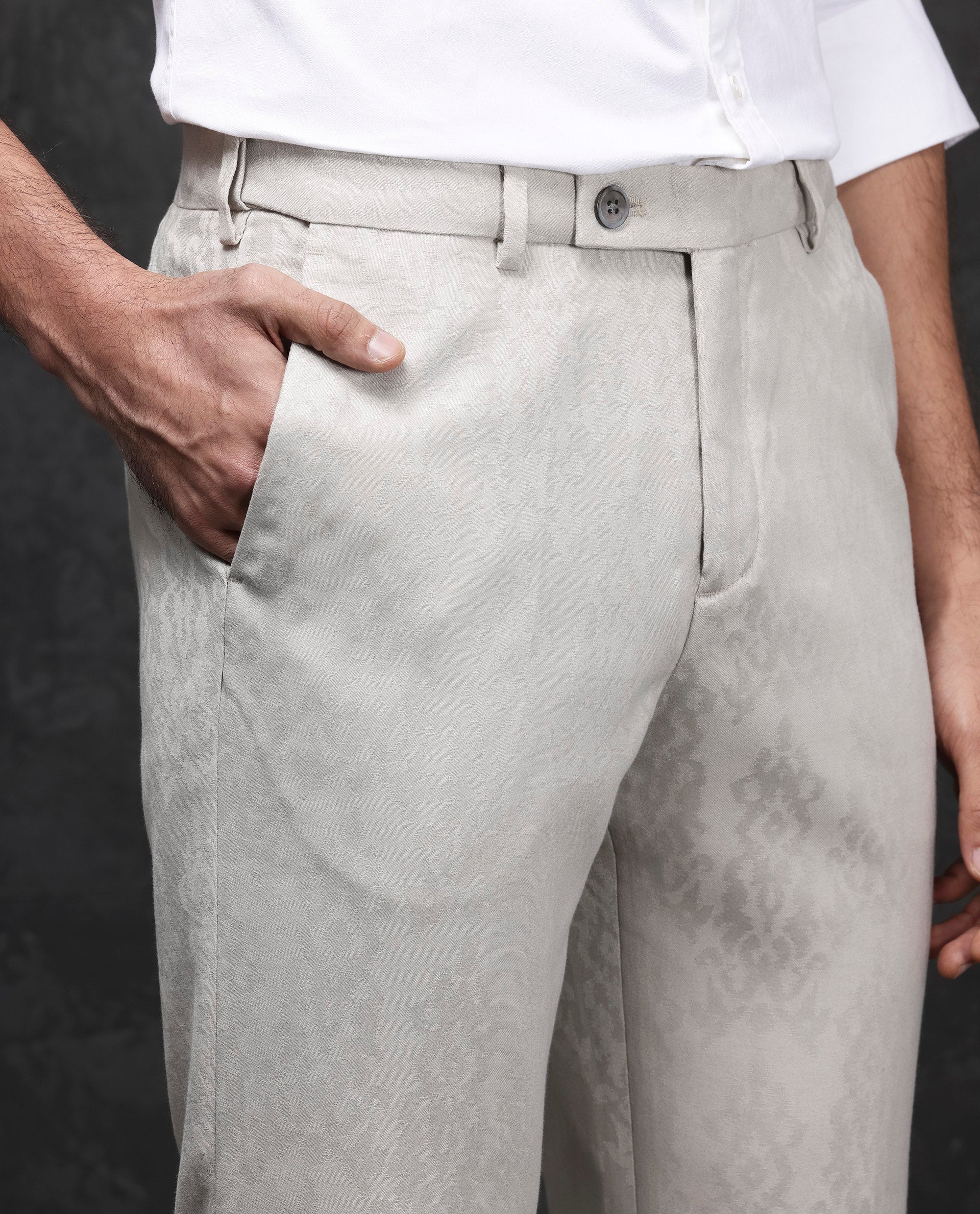 Rare Rabbit Men's Bristol Beige Mid-Rise Regular Fit Premium Jacquard Trousers