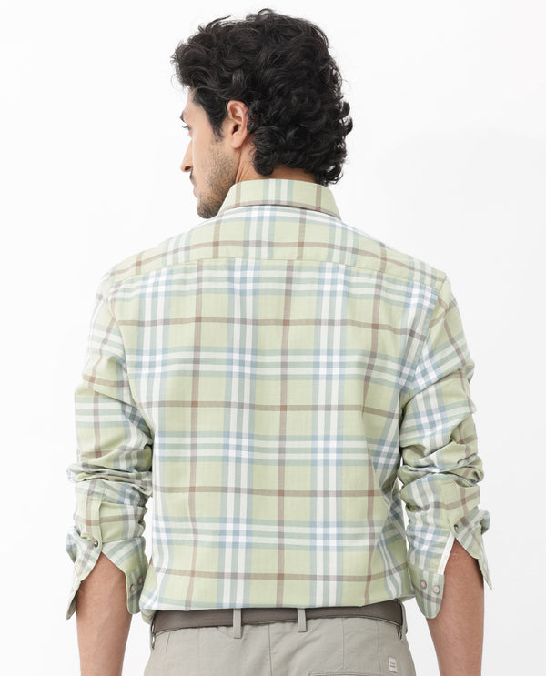 Rare Rabbit Mens Brody Dusky Green Cotton Fabric Full Sleeve Regular Fit Checks Print Shirt
