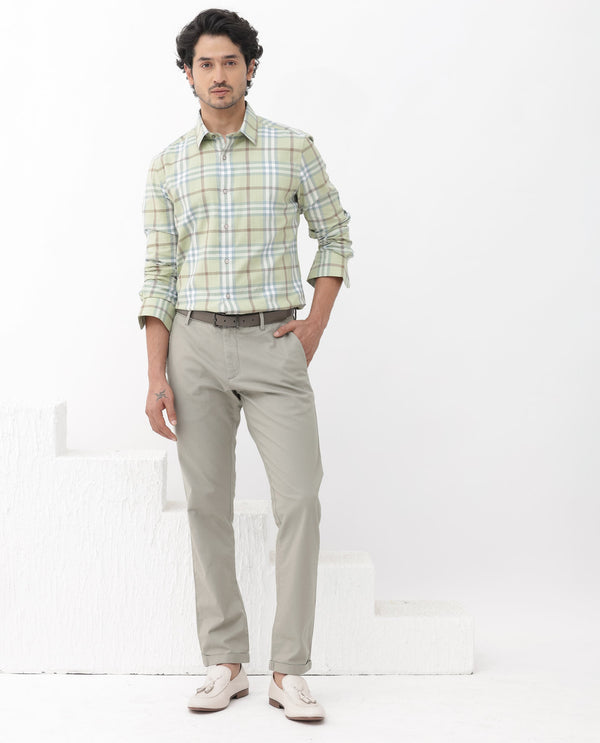 Rare Rabbit Mens Brody Dusky Green Cotton Fabric Full Sleeve Regular Fit Checks Print Shirt