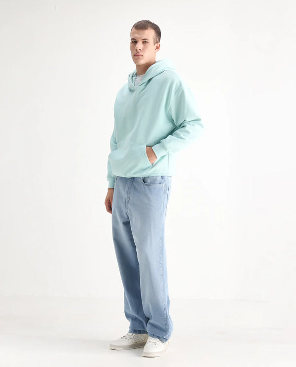 Rare Rabbit Men Bron Light Blue Cotton Fabric Baggy Fit Dark Wash Plain Jeans