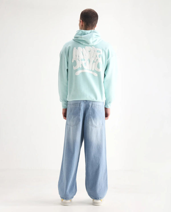 Rare Rabbit Men Bron Light Blue Cotton Fabric Baggy Fit Dark Wash Plain Jeans