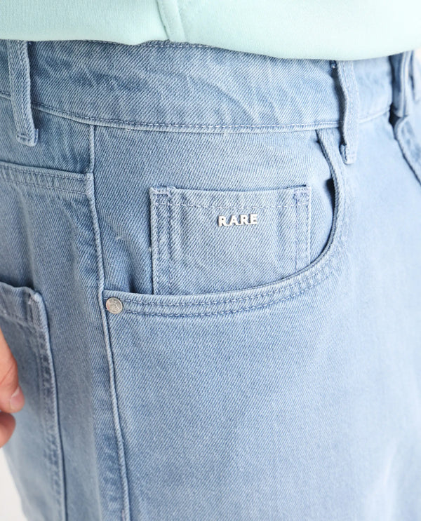 Rare Rabbit Men Bron Light Blue Cotton Fabric Baggy Fit Dark Wash Plain Jeans