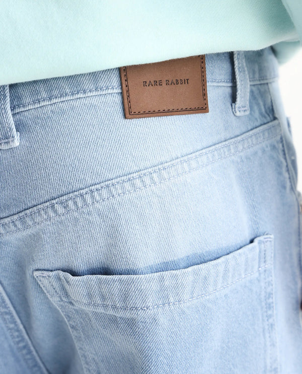 Rare Rabbit Men Bron Light Blue Cotton Fabric Baggy Fit Dark Wash Plain Jeans