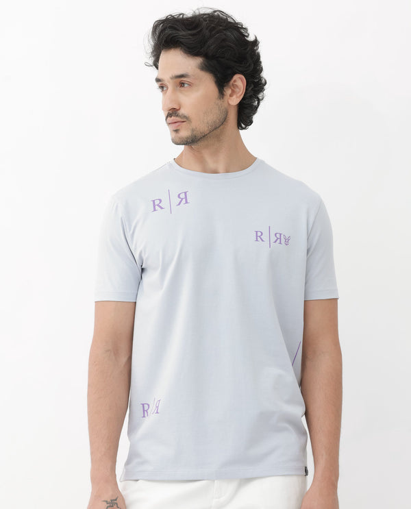 Rare Rabbit Mens Brule Dusky Grey Short Sleeve Monogram Graphic Print T-Shirt