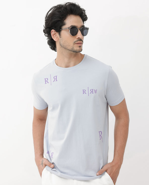 Rare Rabbit Mens Brule Dusky Grey Short Sleeve Monogram Graphic Print T-Shirt