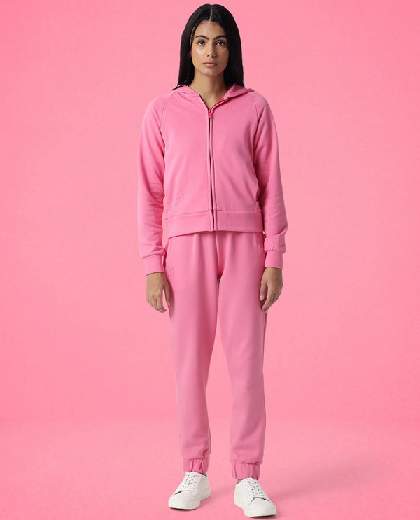 Rareism Women Capper Flouroscent Pink Cotton Blend Fabric Full Sleeves Solid Hooded Jacket