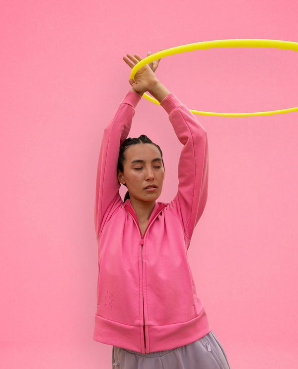 Rareism Women Capper Flouroscent Pink Cotton Blend Fabric Full Sleeves Solid Hooded Jacket