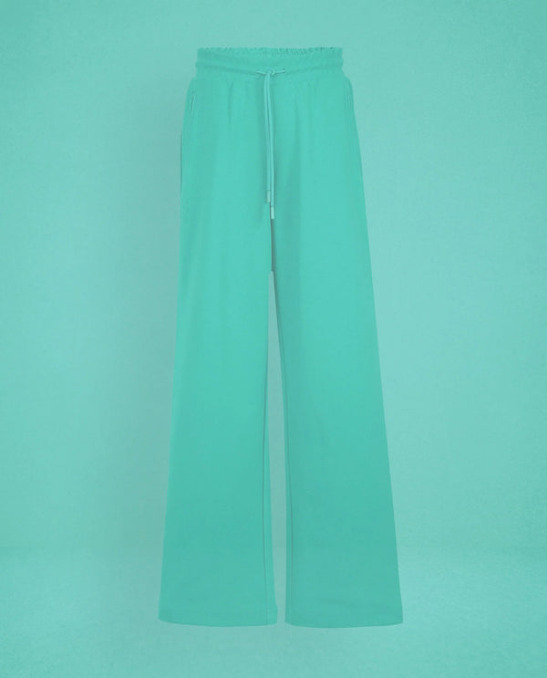 Rareism Women Capsule Green Cotton Blend Fabric Relaxed Fit Solid Mid Rise Ankle Length Track Pant