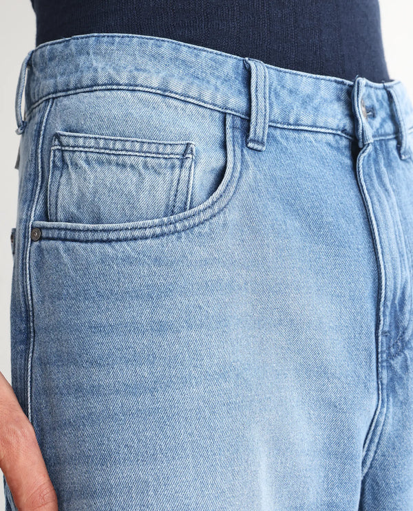 Rare Rabbit Men's Carpenter-2 Blue Cotton Fabric Light Wash Carpenter Fit Solid Jeans