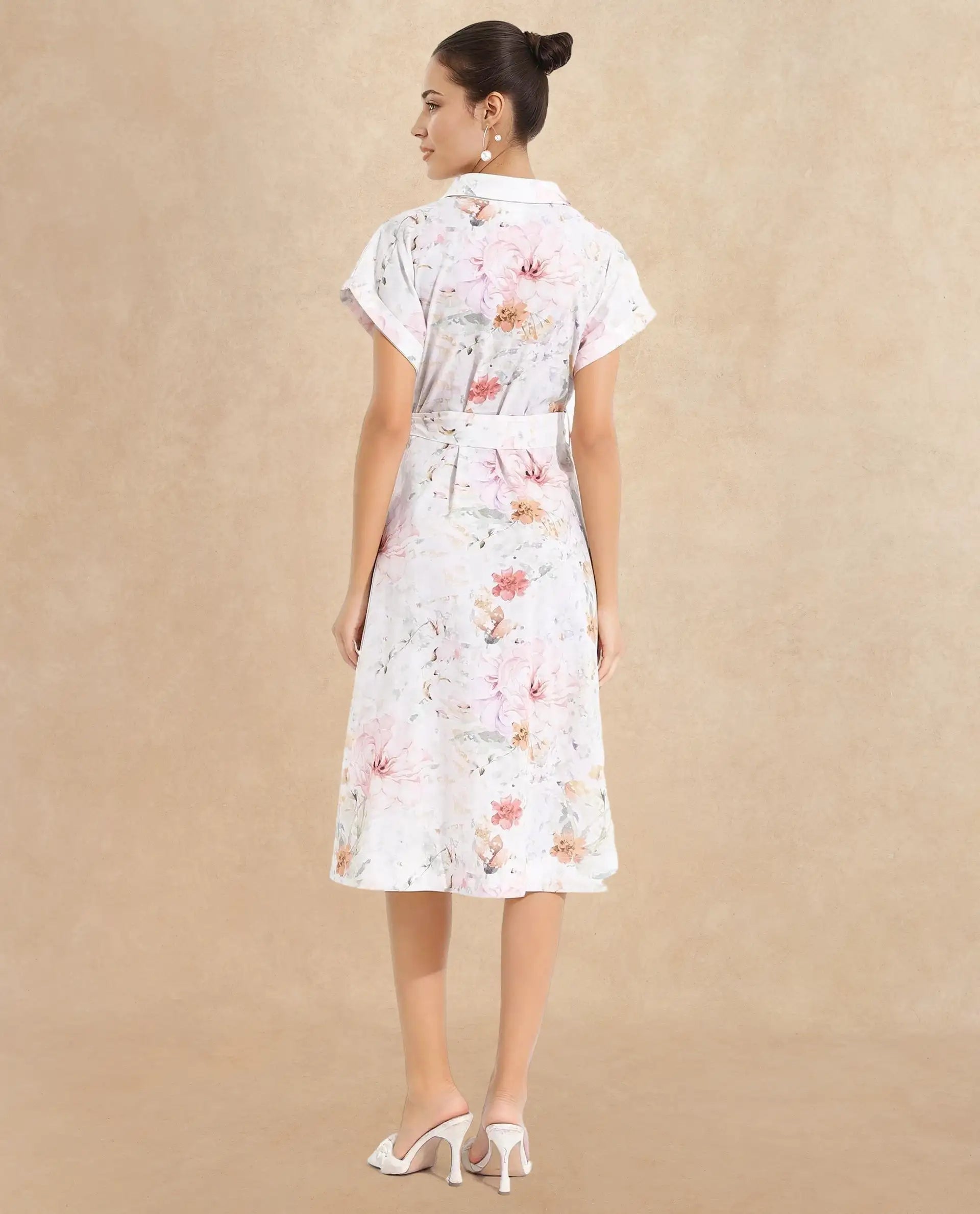 Rareism Women Carpi Multi Extended Sleeves Collared Neck  A-Line Knee Length Floral Print Dress