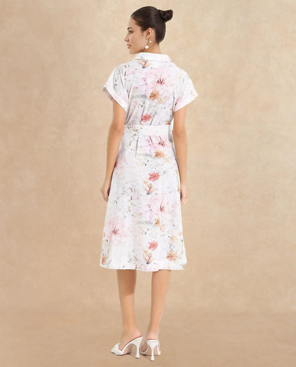 Rareism Women Carpi Multi Extended Sleeves Collared Neck  A-Line Knee Length Floral Print Dress