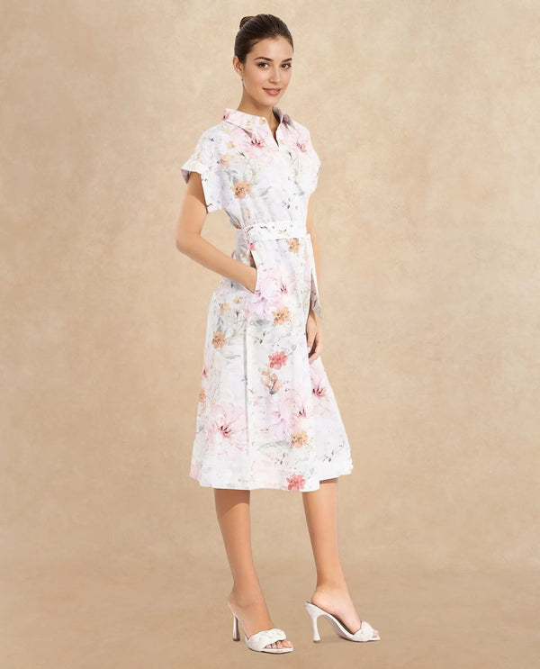Rareism Women Carpi Multi Extended Sleeves Collared Neck  A-Line Knee Length Floral Print Dress