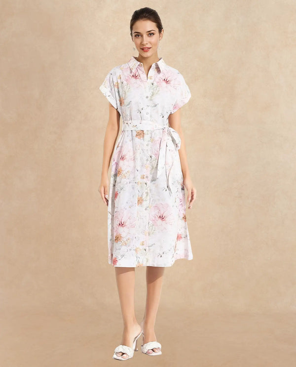 Rareism Women Carpi Multi Extended Sleeves Collared Neck  A-Line Knee Length Floral Print Dress