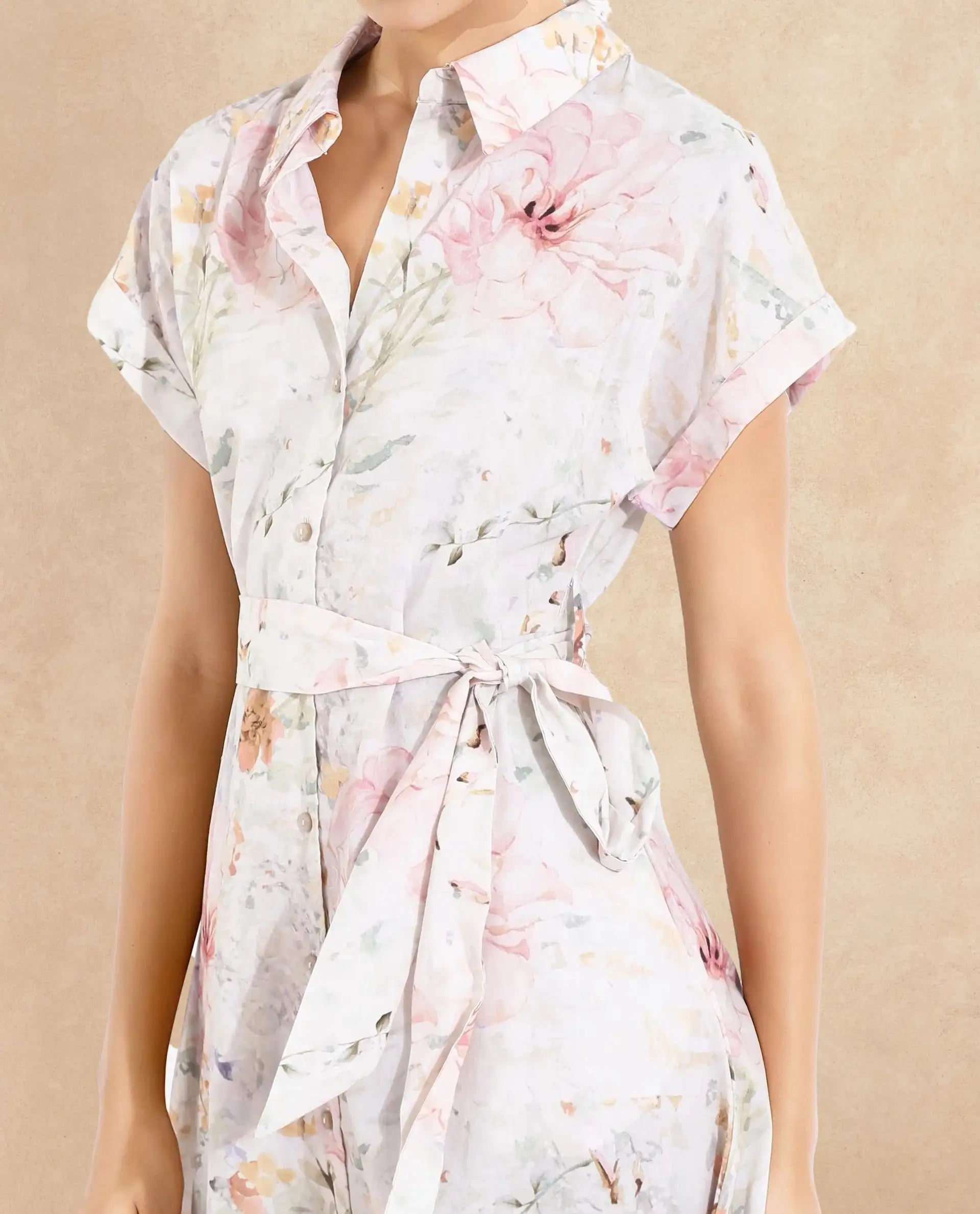 Rareism Women Carpi Multi Extended Sleeves Collared Neck  A-Line Knee Length Floral Print Dress